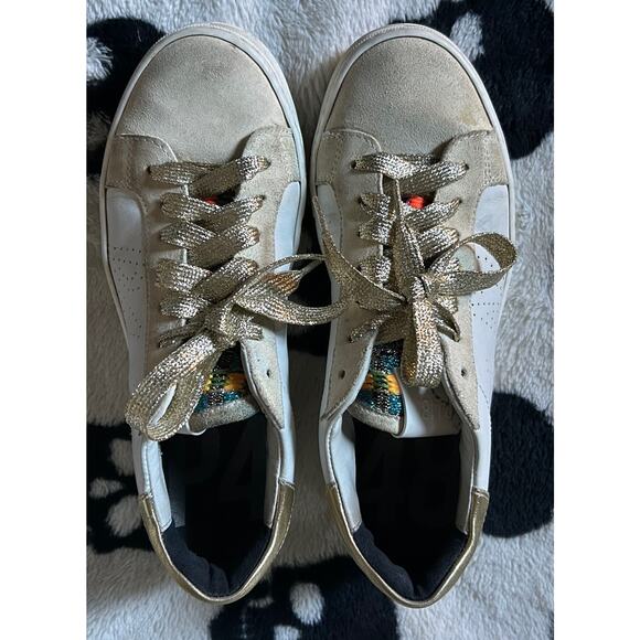 P448 Women’s Thea Mid Leather Sneakers Gold Italy Shoes - Size 39 EU / US 8.5 - Picture 3 of 7